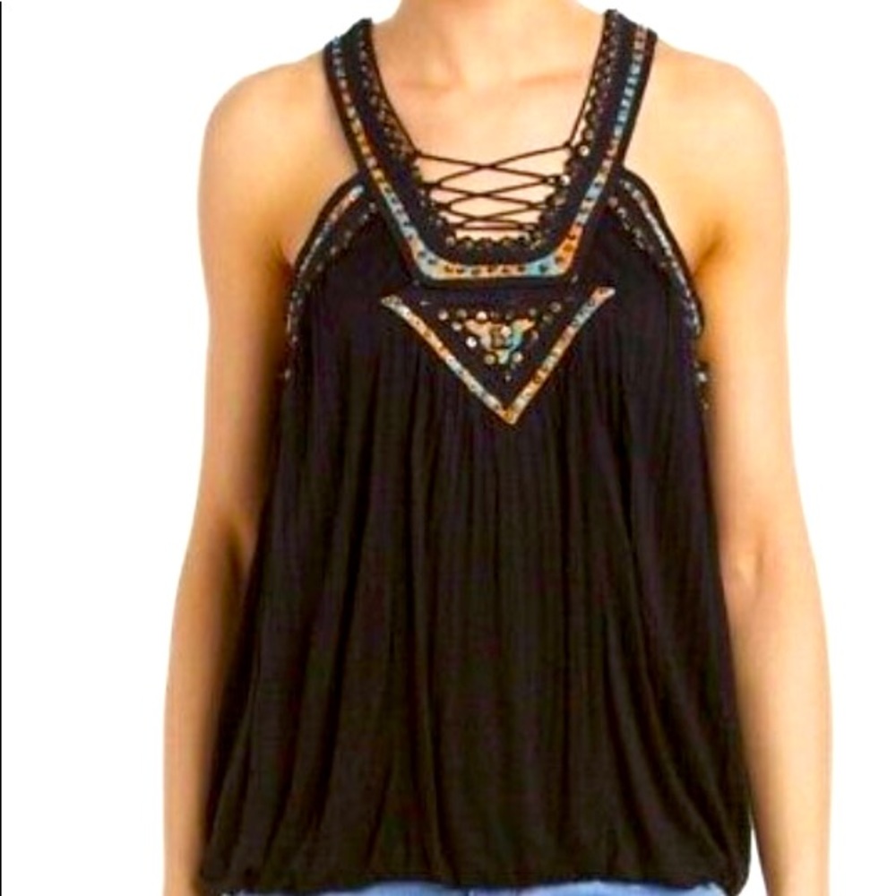 NWT Free People Dakota BLK Embellished Bubble Top
